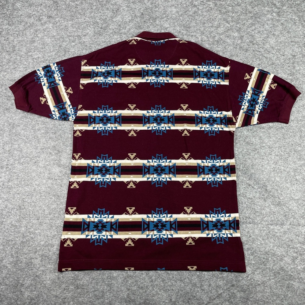 Vintage Wrangler Polo Shirt Mens M Burgundy Aztec Southwestern Tribal Pique 90s - Picture 2 of 8